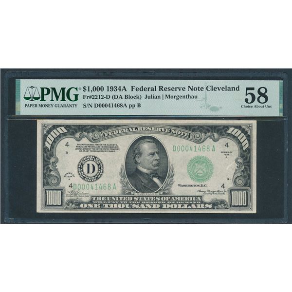 1934A $1000 Cleveland FRN PMG 58