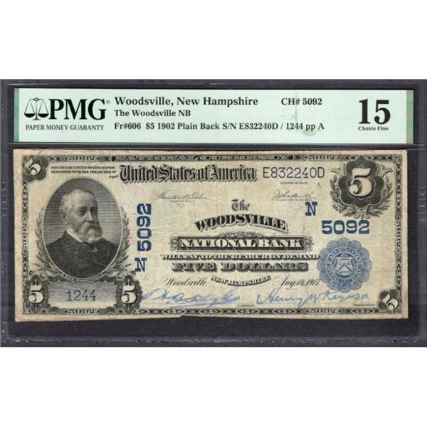 1902 $5 Woodsville NH National PMG 15