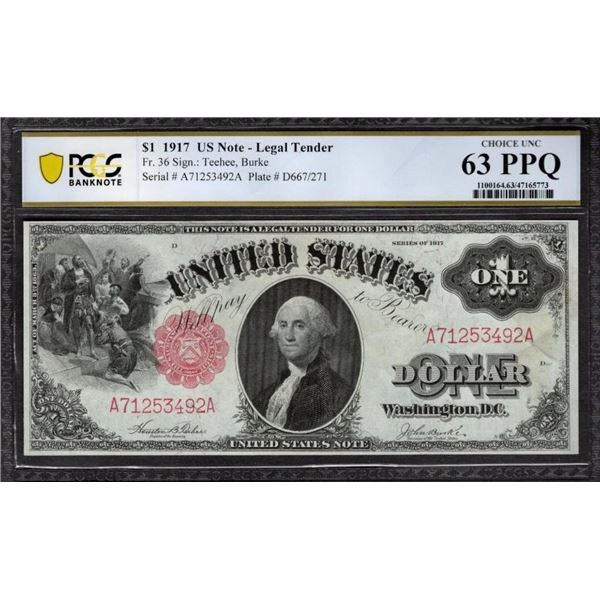 1917 $1 Legal Tender Note PCGS 63PPQ