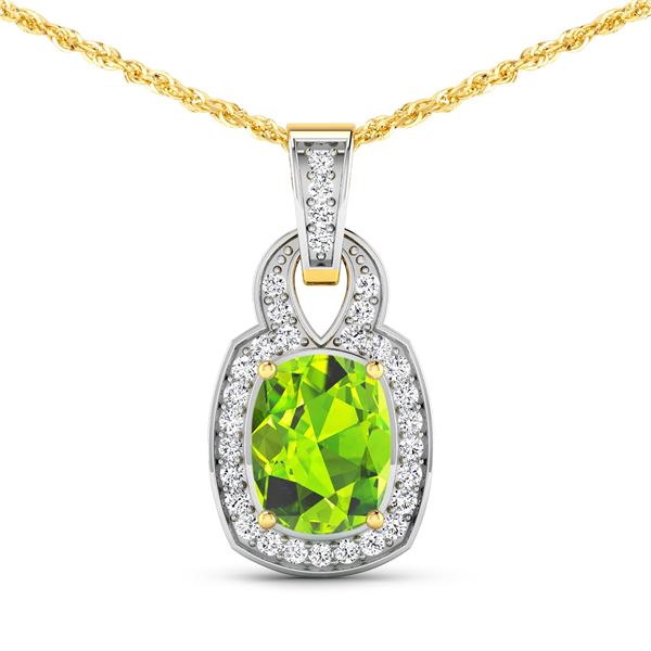 14KT Yellow Gold 2ctw Peridot and Diamond Pendant