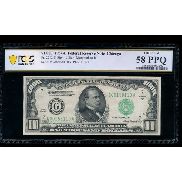 1934A $1000 Chicago FRN PCGS 58PPQ
