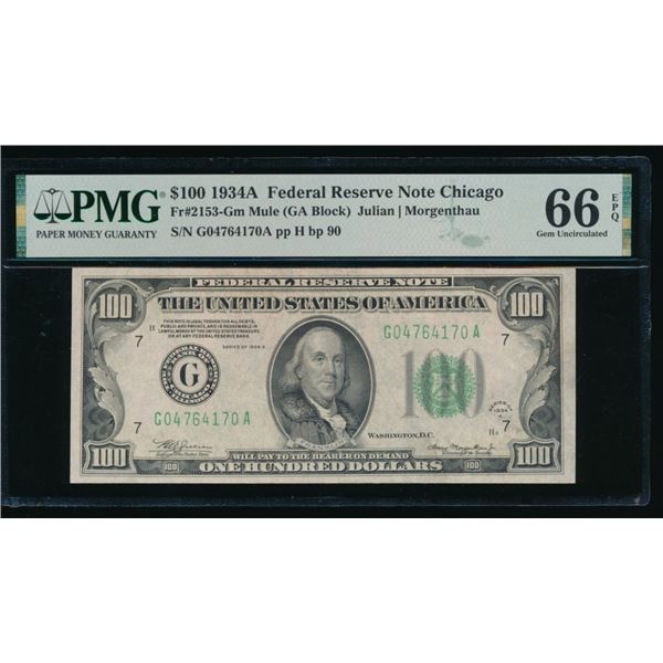 1934A $100 Chicago FRN PMG 66EPQ