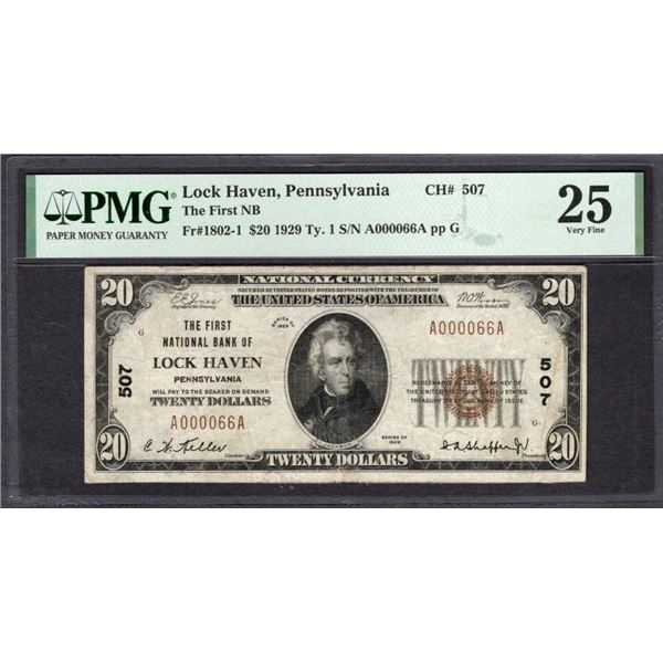 1929 $20 Lock Haven PA National PMG 25