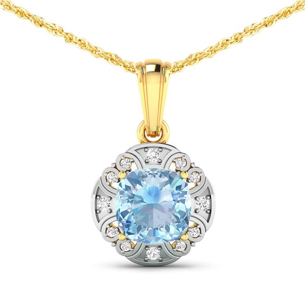 14KT Yellow Gold 1.48ctw Aquamarine and Diamond Pendant