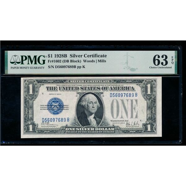 1928B $1 Silver Certificate PMG 63EPQ