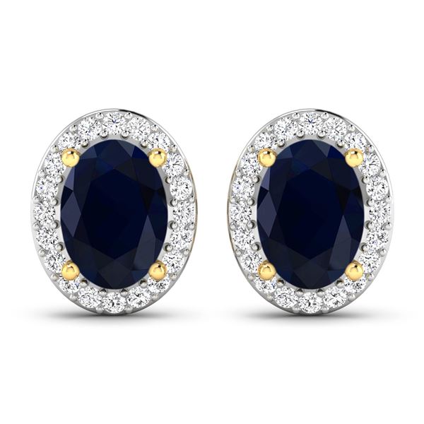 14KT Yellow Gold 1.5ctw Blue Sapphire and Diamond Earrings