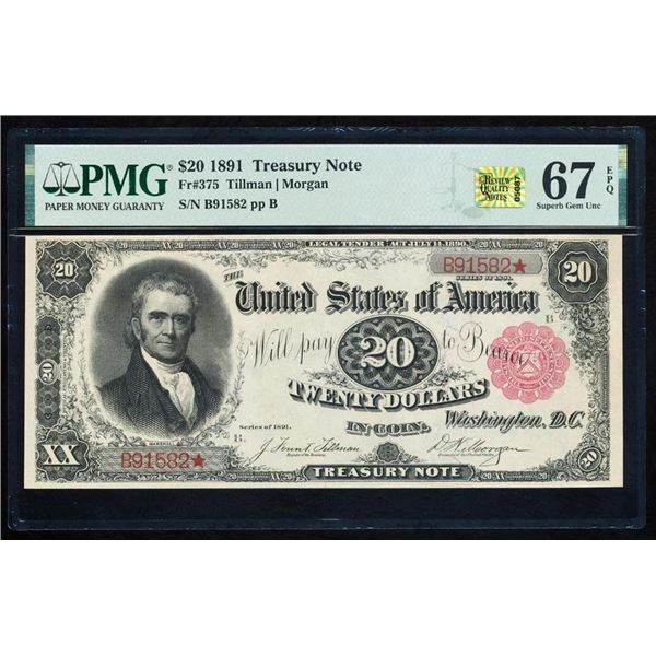 1891 $20 Treasury Note PMG 67EPQ