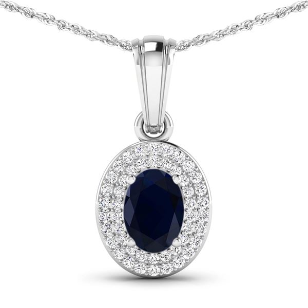 14KT White Gold 0.75ctw Blue Sapphire and Diamond Pendant