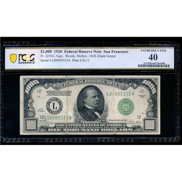 1928 $1000 San Francisco FRN PCGS 40
