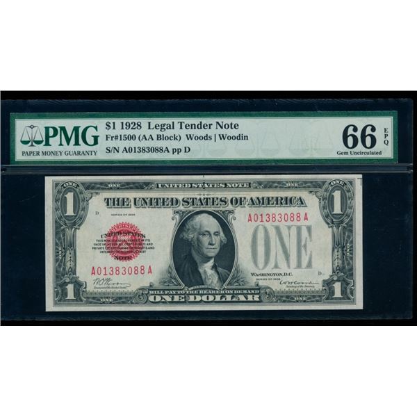 1928 $1 Legal Tender Note PMG 66EPQ