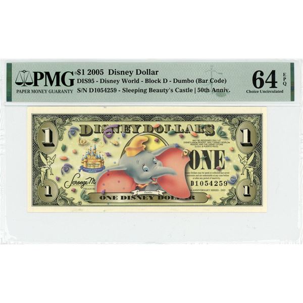 2005 $1 Dumbo Disney Dollar PMG 64EPQ