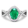 Image 3 : 14KT White Gold 1ctw Zambian Emerald and Diamond Ring