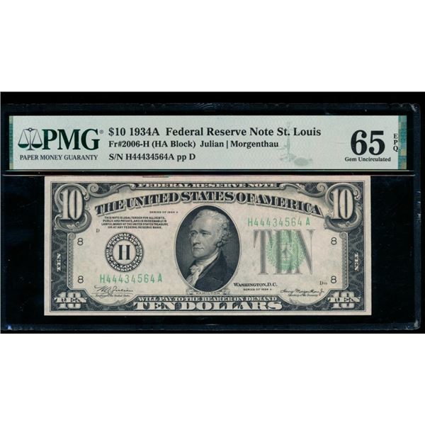 1934A $10 St Louis FRN PMG 65EPQ