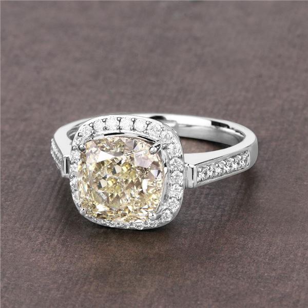 18KT White Gold 4.02ct Light Yellow Diamond Ring