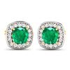 Image 2 : 14KT Yellow Gold 1.92ctw Zambian Emerald and Diamond Earrings