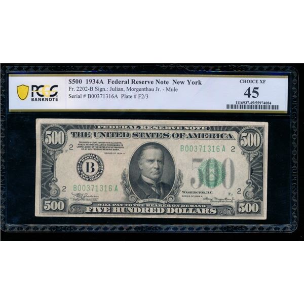 1934A $500 New York FRN PCGS 45