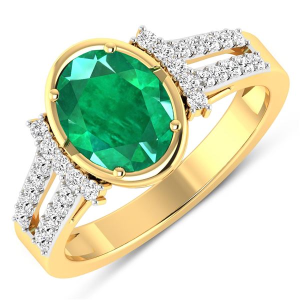 14KT Yellow Gold 1.53ctw Zambian Emerald and Diamond Ring