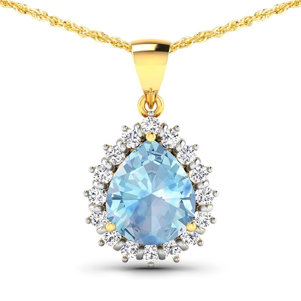 14KT Yellow Gold 2.3ctw Aquamarine and Diamond Pendant