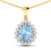 Image 1 : 14KT Yellow Gold 2.3ctw Aquamarine and Diamond Pendant