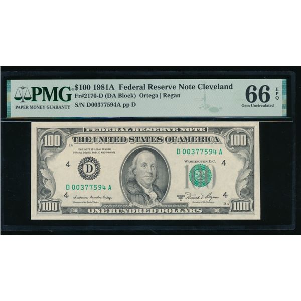 1981A $100 Cleveland FRN PMG 66EPQ