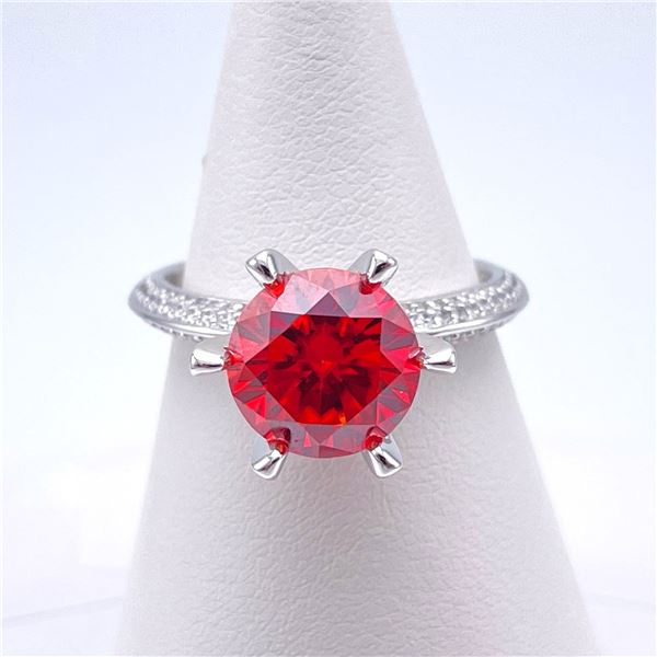 Plated 14KT White Gold 3 Ct VVS1 Bright Red Fire Moissanite Ring