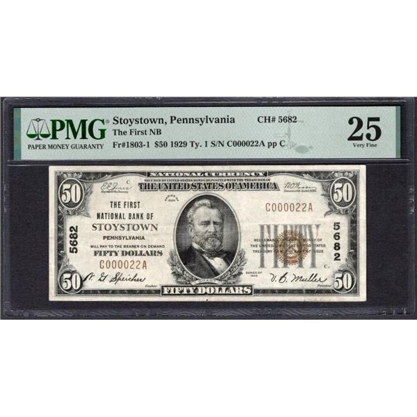 1929 $50 Stoystown PA National PMG 25