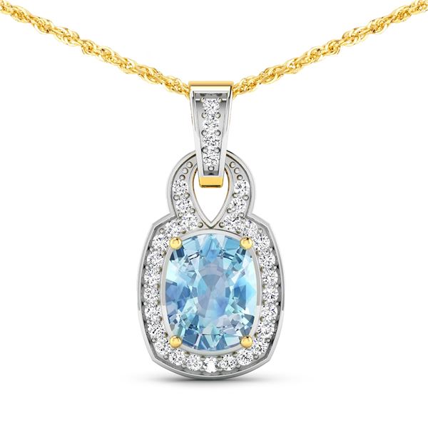 14KT Yellow Gold 1.65ctw Aquamarine and Diamond Pendant
