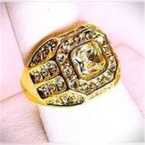 Men's 14 Kt Yellow Gold Plate 4.65 Cttw Lab Simulated Diamond Ring