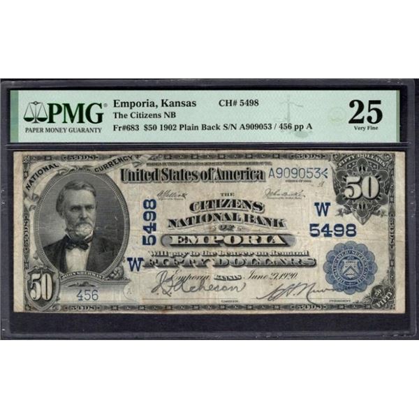 1902 $50 Emporia KS National PMG 25