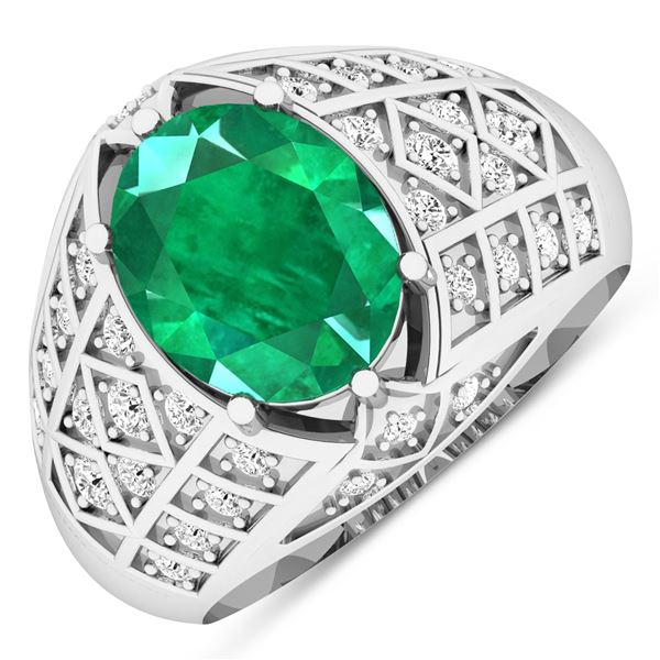 14KT White Gold 2.03ctw Zambian Emerald and Diamond Ring
