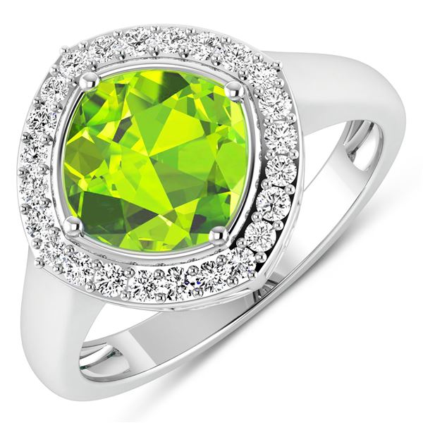 14KT White Gold 2.02ctw Peridot and Diamond Ring