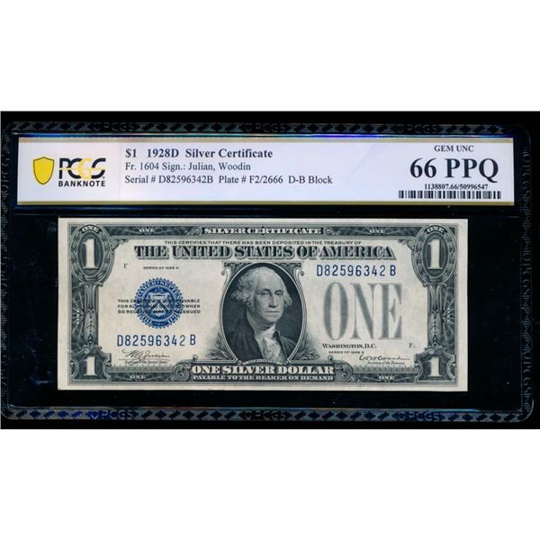 1928D $1 Silver Certificate PCGS 66PPQ