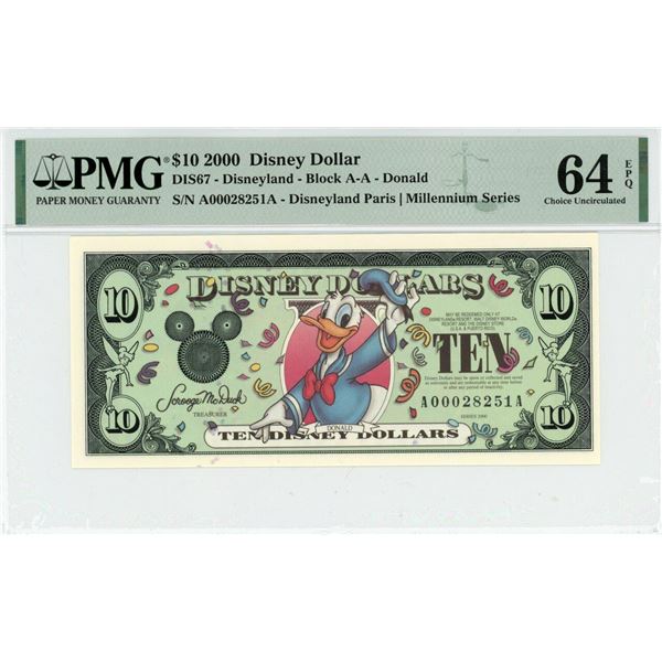 2000 $10 Donald Disney Dollar PMG 64EPQ
