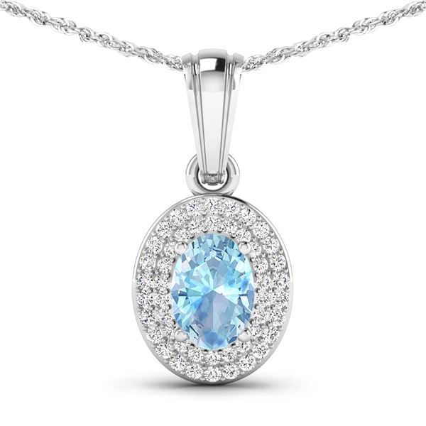 14KT White Gold 0.51ctw Aquamarine and Diamond Pendant