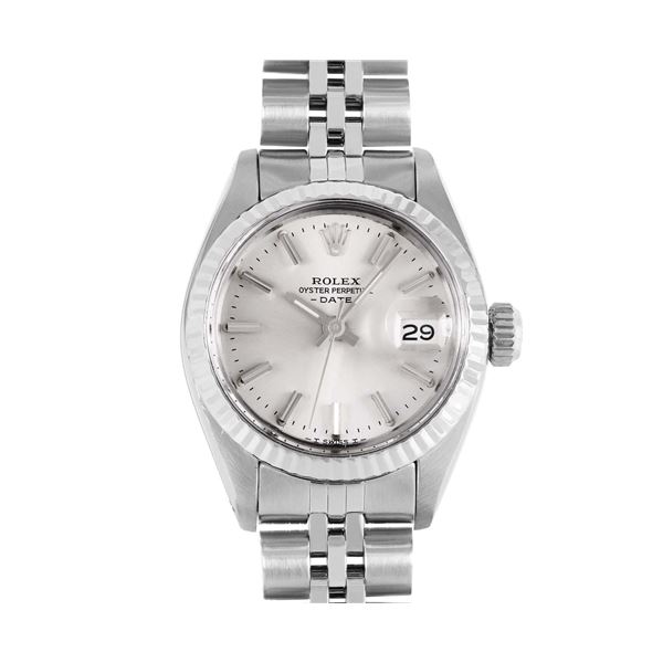 Rolex Ladies Stainless Steel 14K Fluted Bezel Date Watch