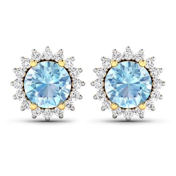 14KT Yellow Gold 1.3ctw Aquamarine and Diamond Earrings