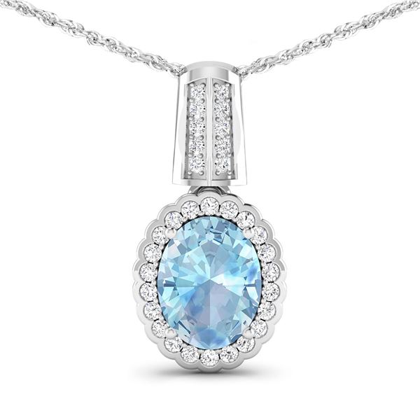 14KT White Gold 1.4ctw Aquamarine and Diamond Pendant