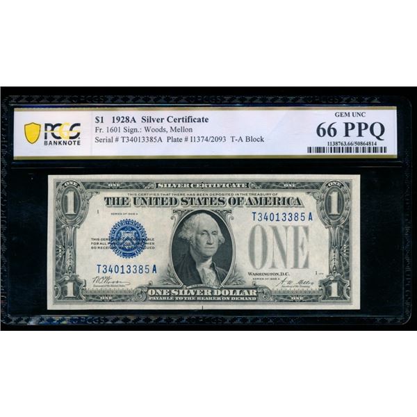 1928A $1 Silver Certificate PCGS 66PPQ
