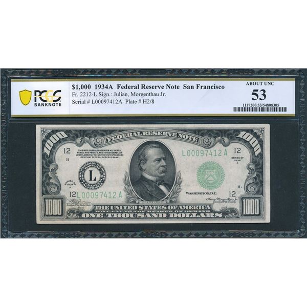 1934A $1000 San Francisco FRN PCGS 53