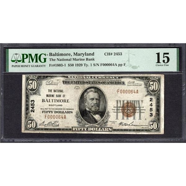 1929 $50 Baltimore MD National PMG 15