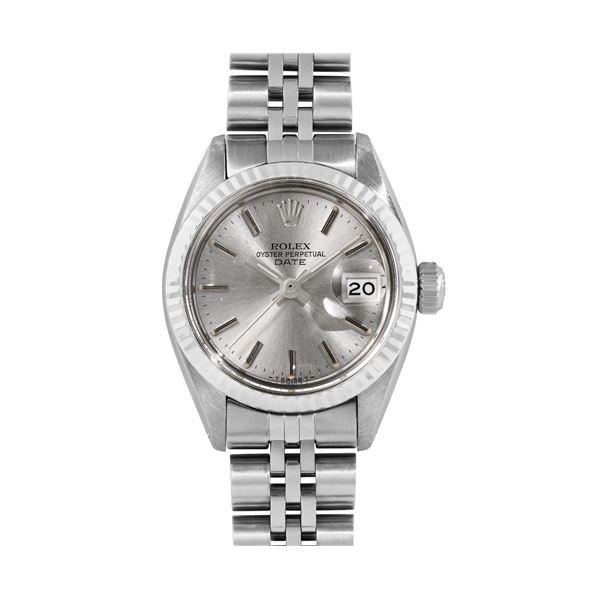 Rolex Ladies Stainless Steel 14K Fluted Bezel Date Watch