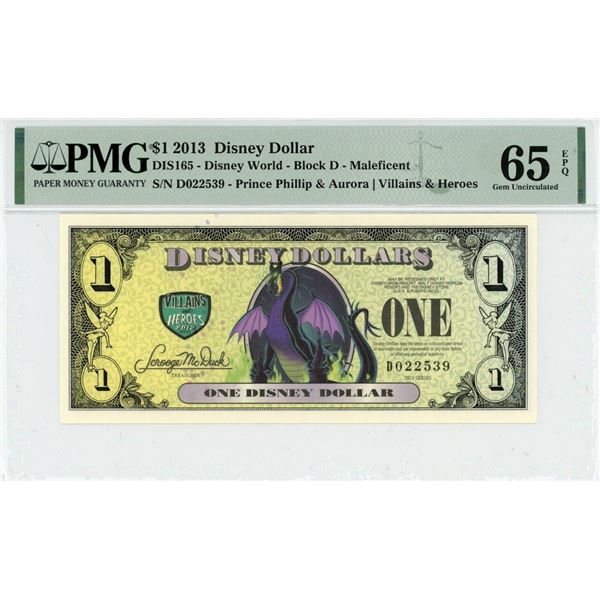 2013 $1 Maleficent Disney Dollar PMG 65EPQ