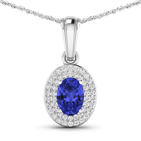 14KT White Gold 0.62ctw Tanzanite and Diamond Pendant