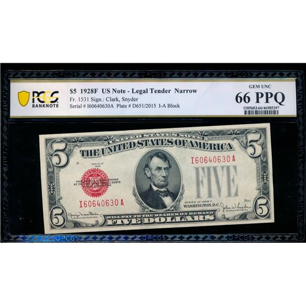 1928F $5 Legal Tender Note PCGS 66PPQ