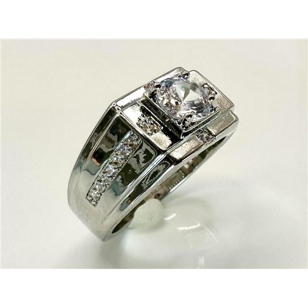 Men's 14 Kt White Gold Plate 2.5 Cttw Lab Simulated Diamond Ring