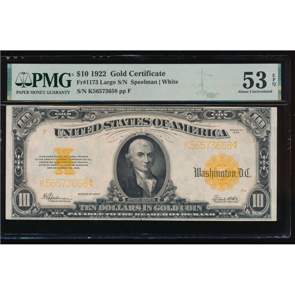 1922 $10 Gold Certificate PMG 53EPQ