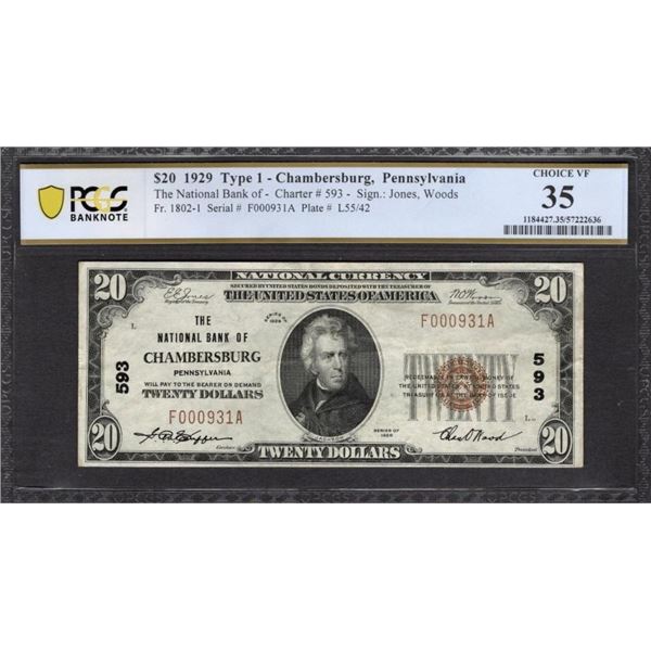 1929 $20 Chambersburg PA National PCGS 35