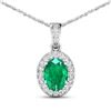 Image 1 : 14KT White Gold 1.00ct Zambian Emerald and Diamond Pendant with Chain