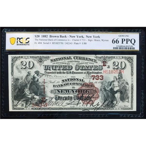 1882 $20 New York NY National PCGS 66PPQ