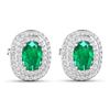 Image 3 : 14KT White Gold 1.12ctw Zambian Emerald and Diamond Earrings